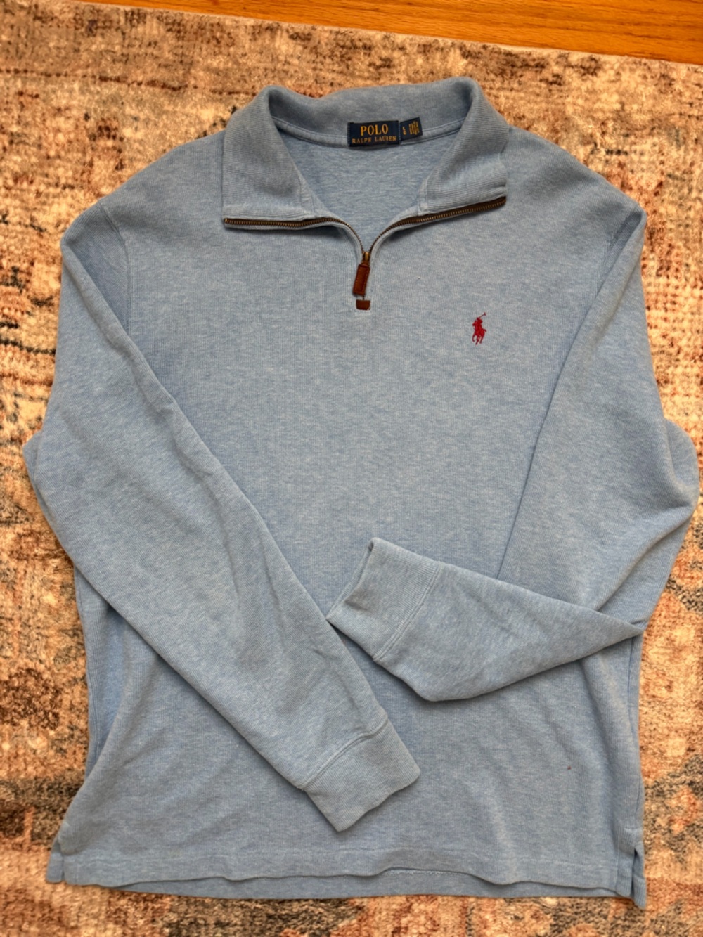 Polo by Ralph Lauren Sky Blue Quarter-Zip Sweater with Red Pony